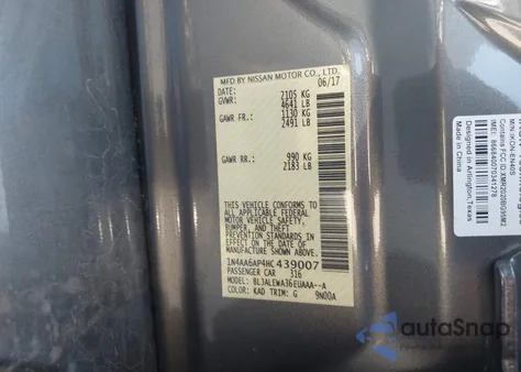 2017 Nissan Maxima 3.5 Sl z USA, uszkodzony, nr VIN 1N4AA6AP4HC439007